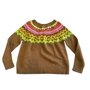 Anthropologie Moth Women’s Fair Isle Sweater Brown Size S Pullover Knit